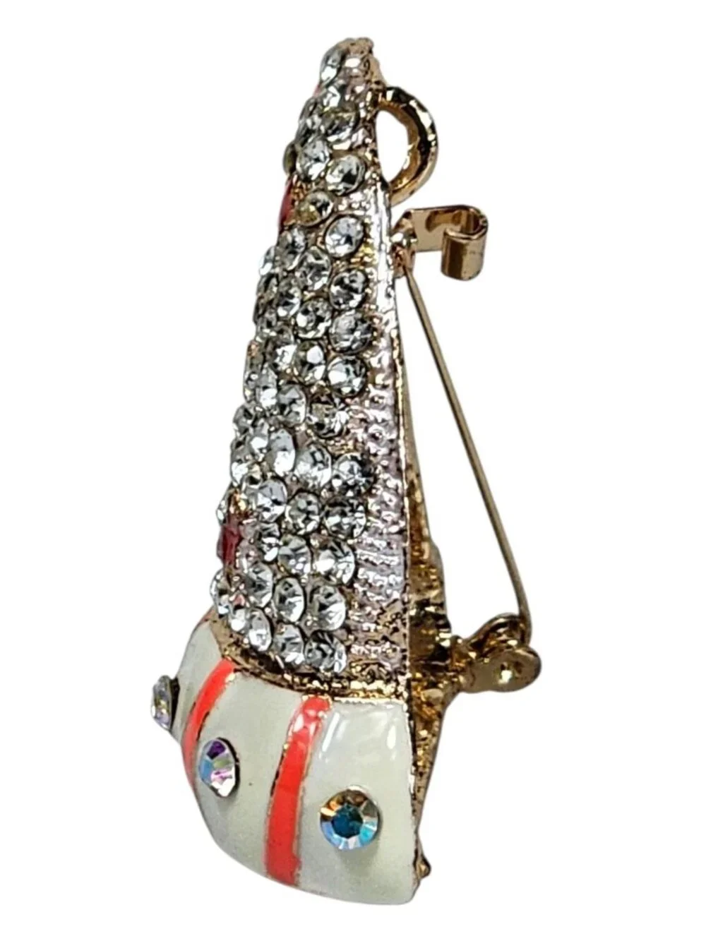 SANTA CLAUS Hat STAR Rhinestone Christmas Necklace Pendant Brooch Pink Stripe